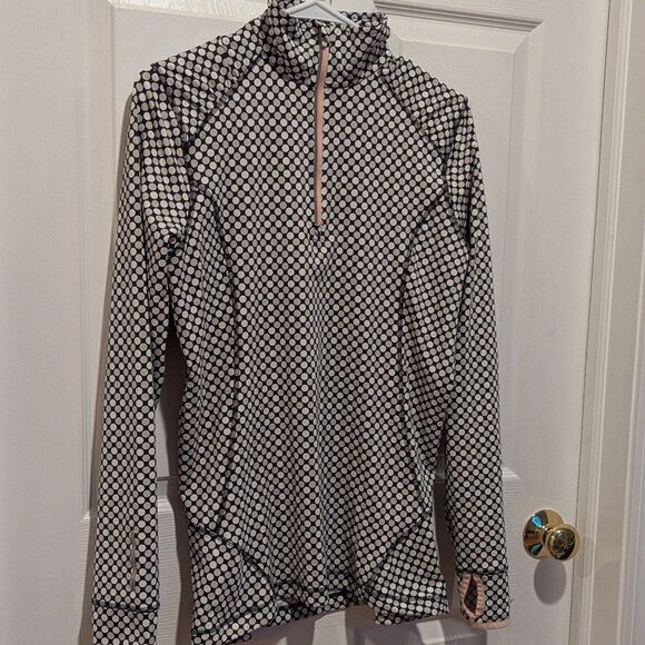 Lands' End Size Medium 1/4 Zip Up Polka Dot Black & White Pullover Jacket - Picture 2 of 7